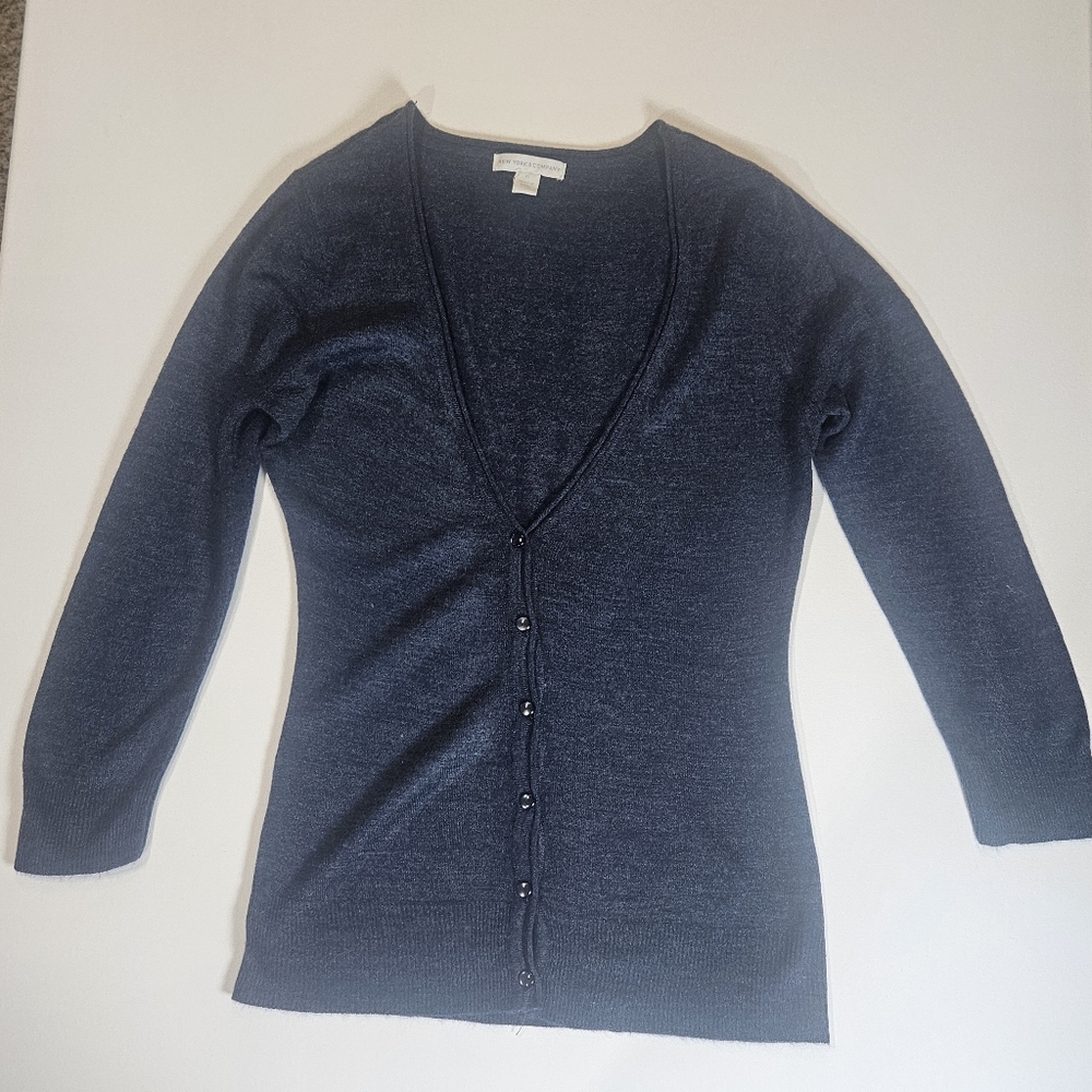 New York‎ & Company Cardigan Womens XS Navy Blue V-neck Witchy Goth Fall Top